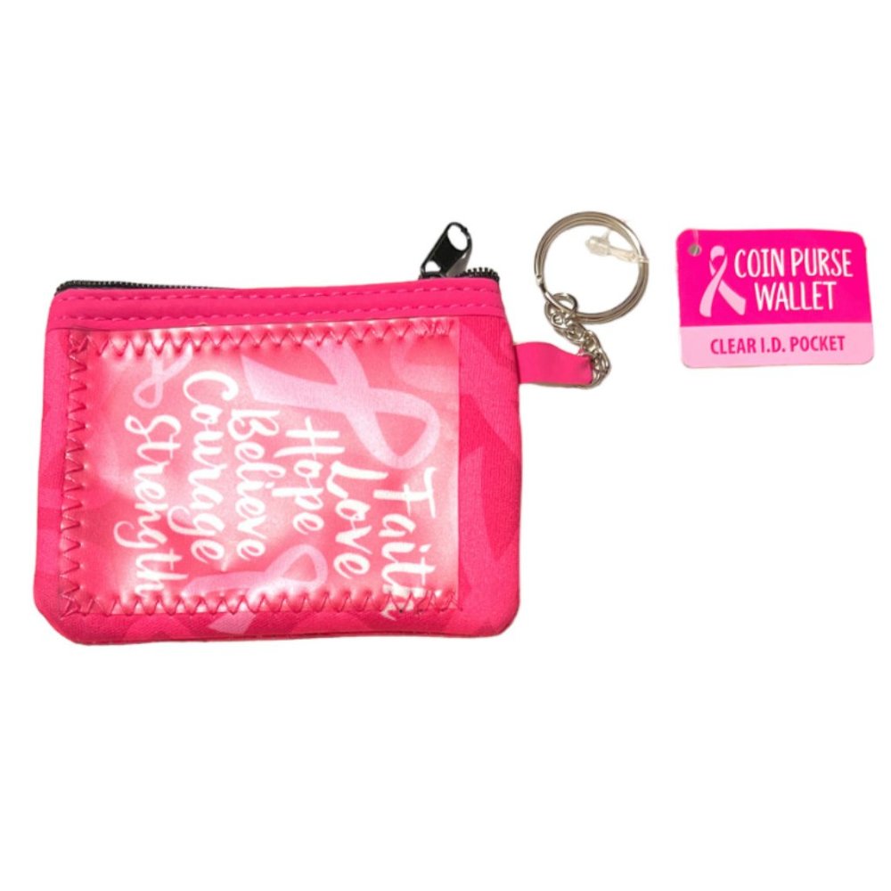 Breast Cancer Awareness Neoprene I.D. Wallet Coin Purse w/ Key Ring